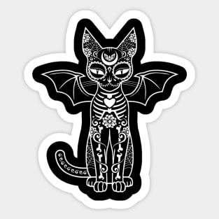 Skull Cat With Bat Wings Sticker